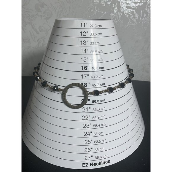 Vintage Style Black Beaded Necklace With Circle Pendant & Lobster Clasp - Picture 2 of 5